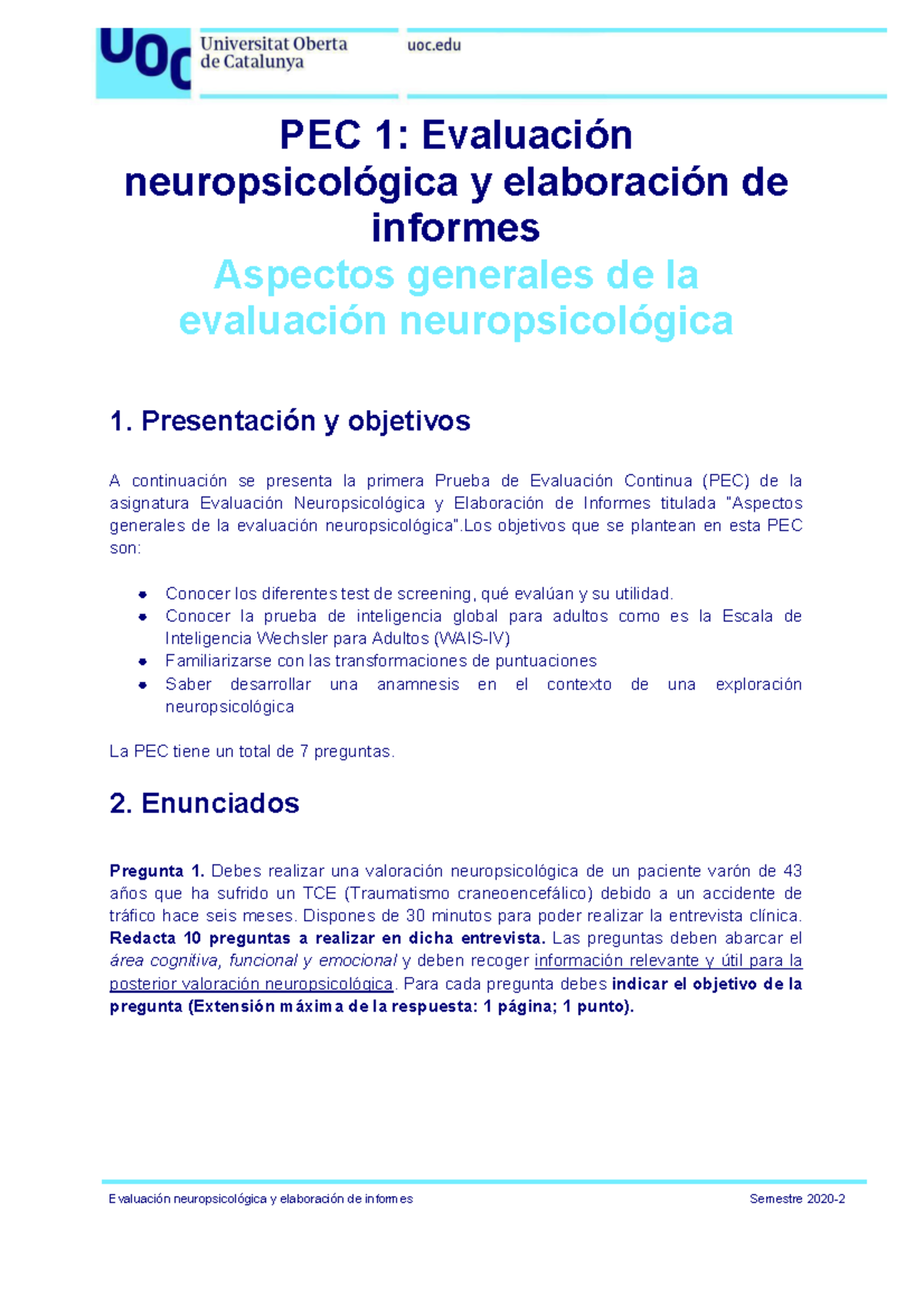 M0.360 20202 PEC 1 Aspectos Generales De La Evaluacio¿n Neuropsicolo ...