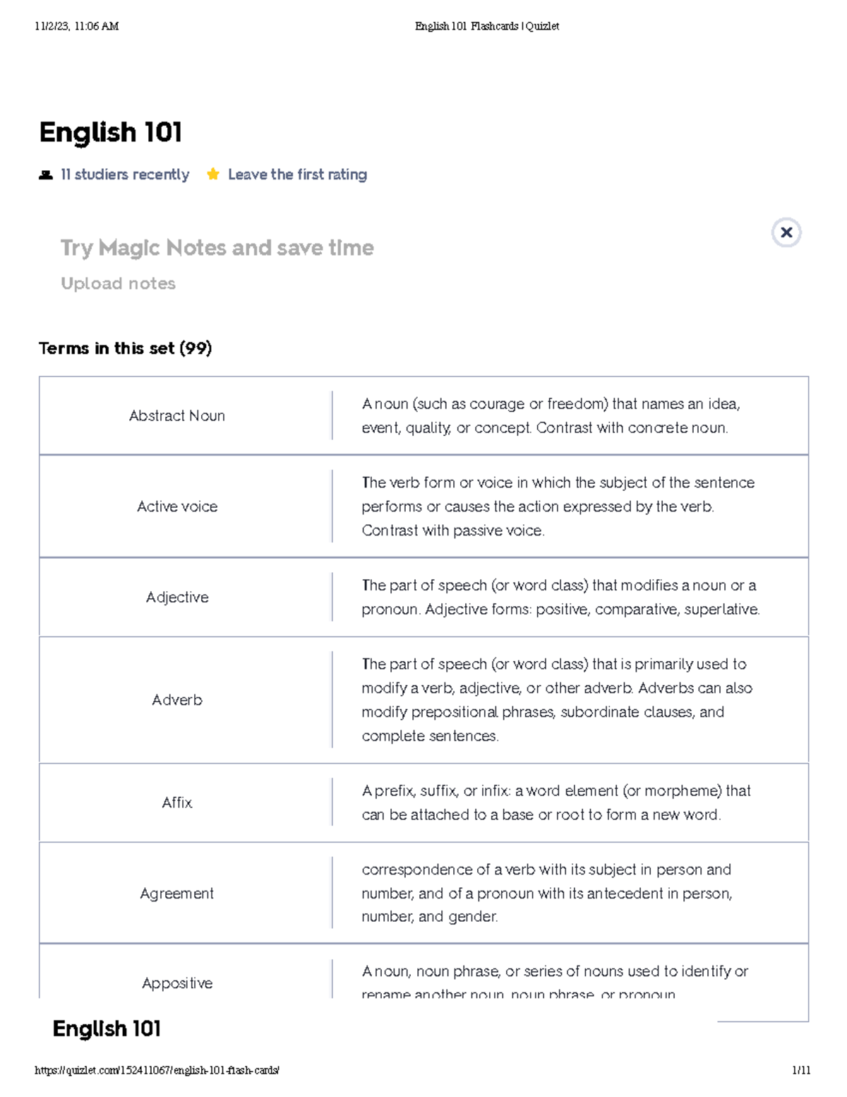 English 101 Flashcards Quizlet - English 101 11 Studiers Recently Leave ...