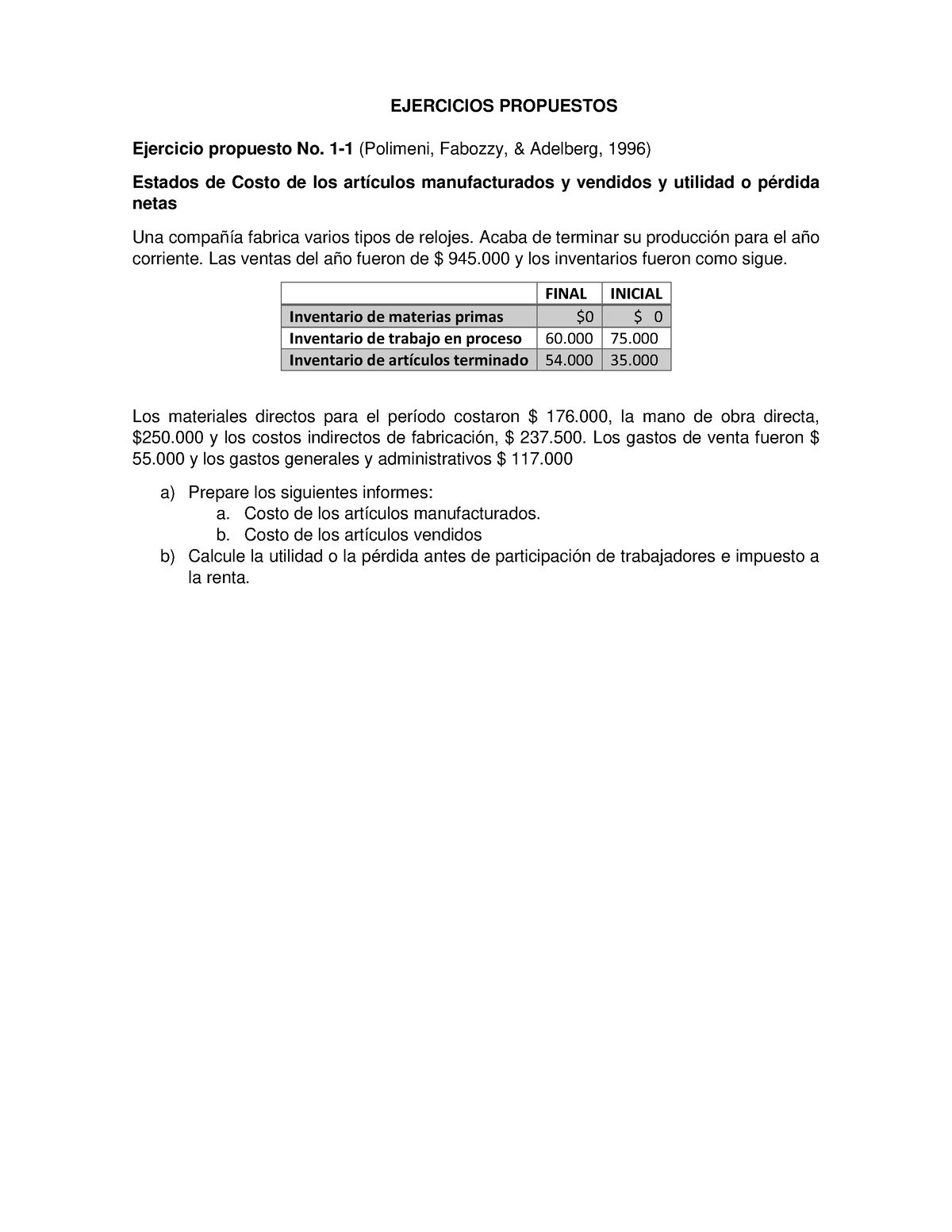 Ejercicio Propuesto 1-1 - EJERCICIOS PROPUESTOS Ejercicio Propuesto No ...