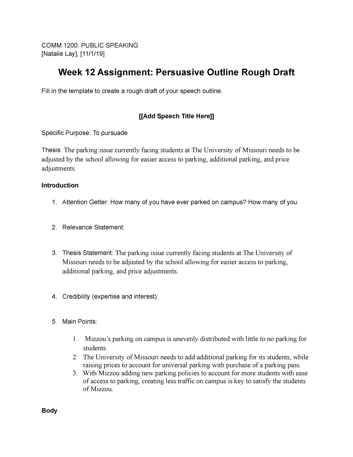 rough draft outline examples