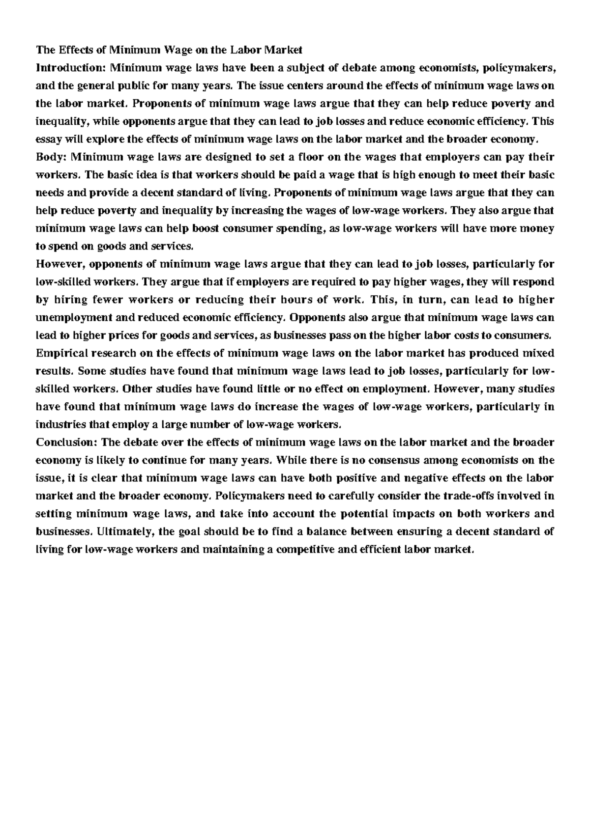 The Effects of Minimum Wage on the Labor Market - The Effects of ...