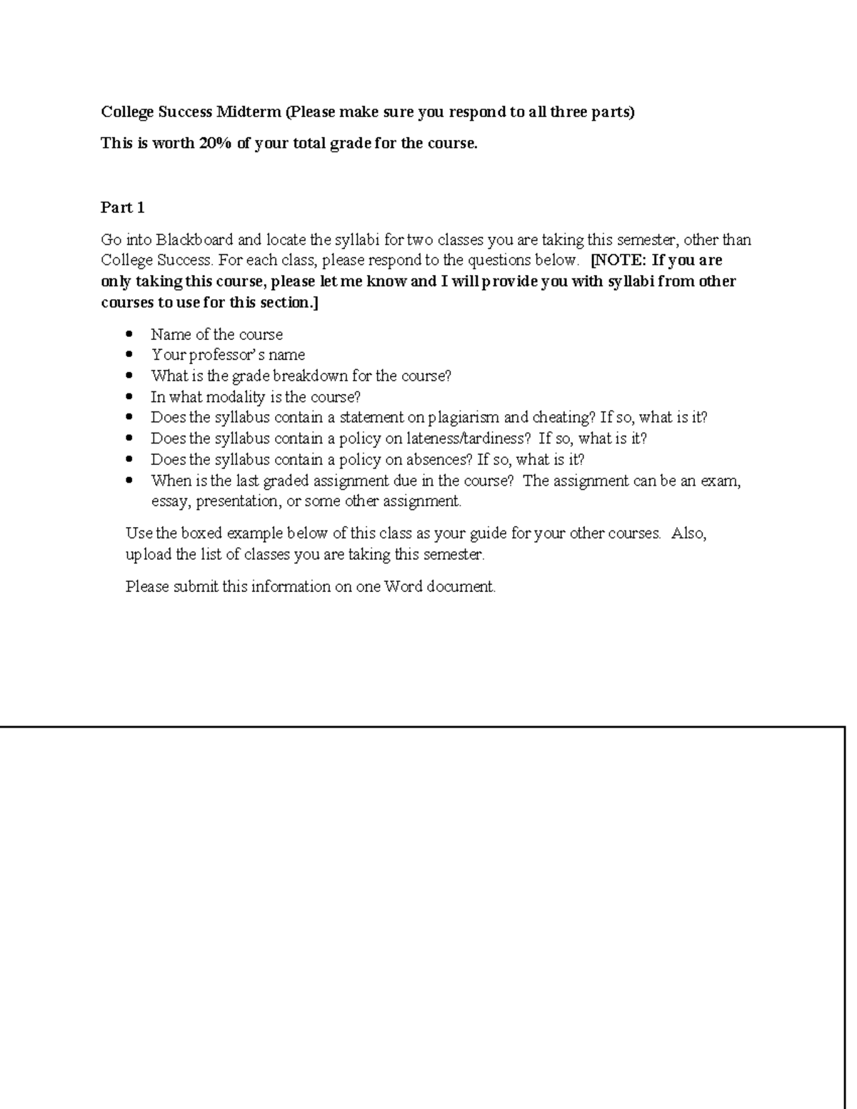 College Success Midterm FA 24 - College Success Midterm (Please make ...