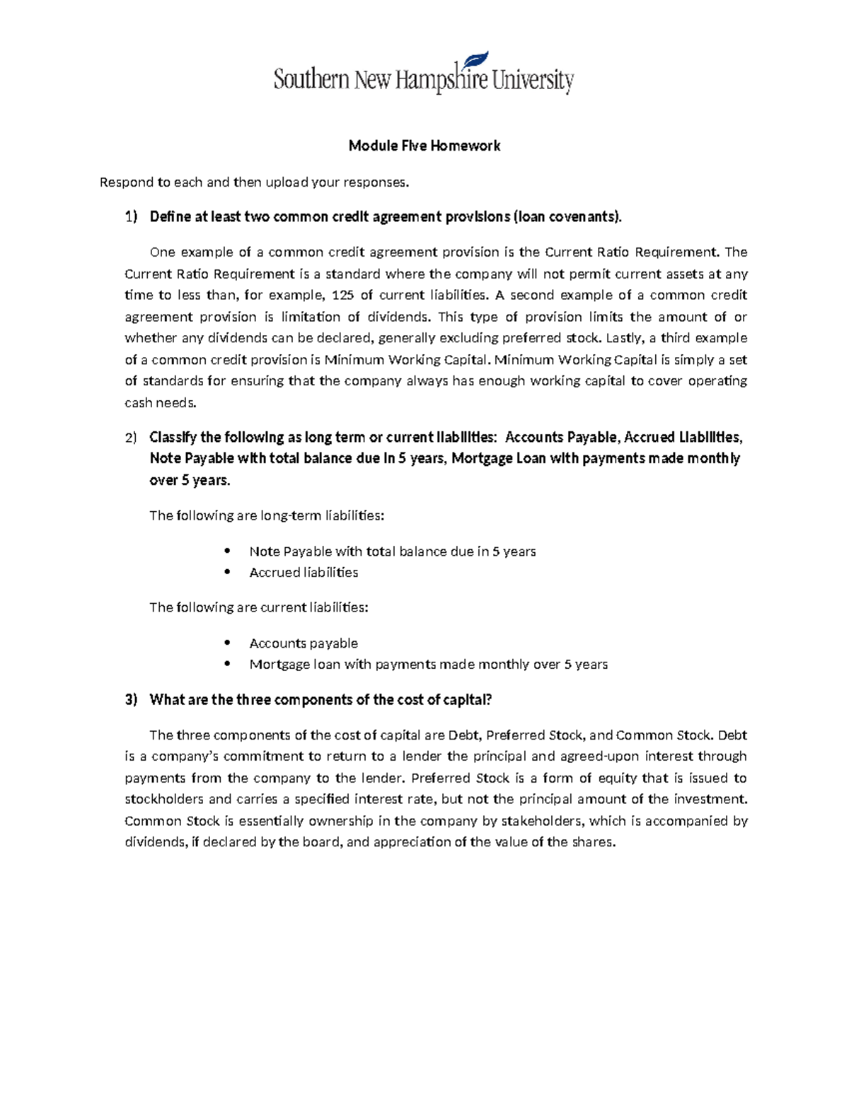 ACC 340 Module Five Homework - Module Five Homework Respond to each and ...