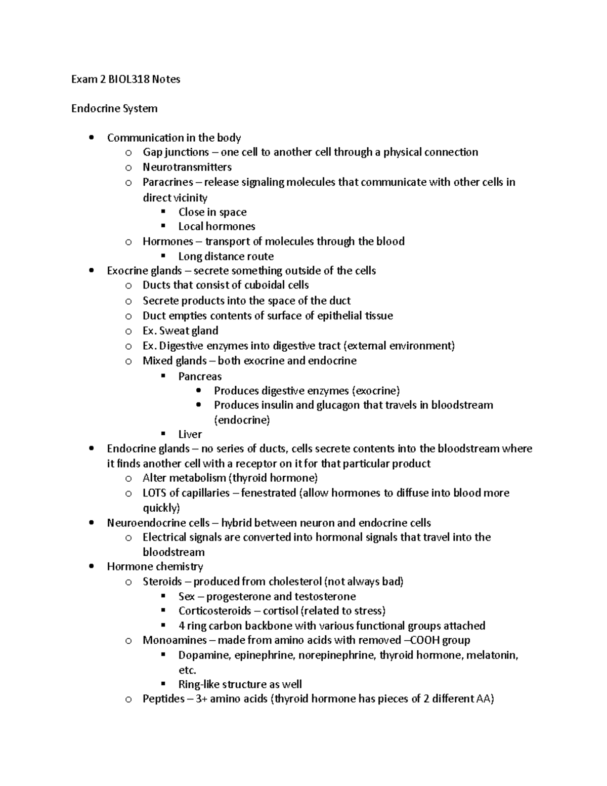 BIOL318Exam 2 Notes - UL Lafayette - Studocu