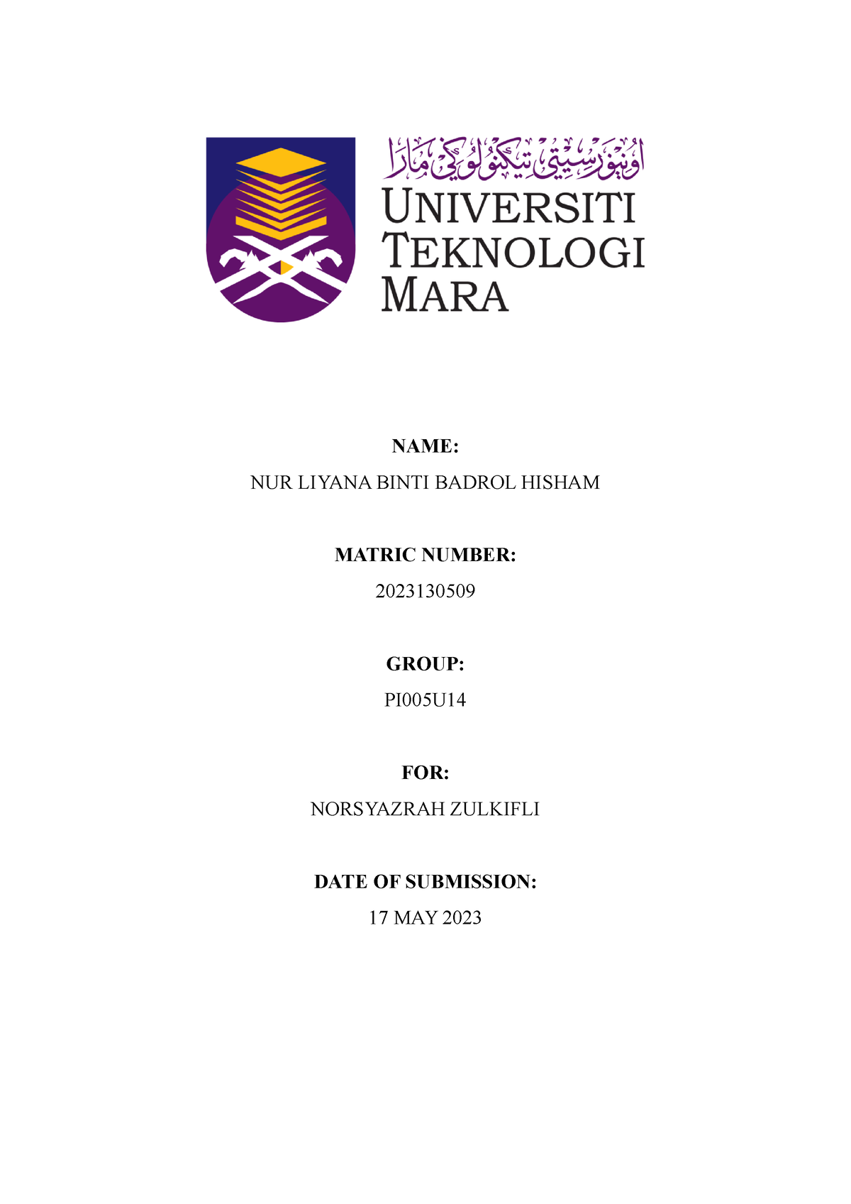 Nurliyana ( Individual Assignment) - NAME: NUR LIYANA BINTI BADROL ...