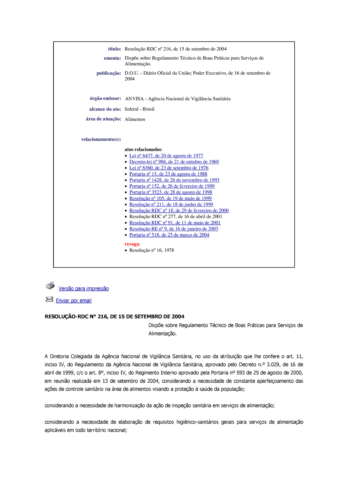 Resolução RDC N 216 - Título: Resolução RDC Nº 216, De 15 De Setembro ...