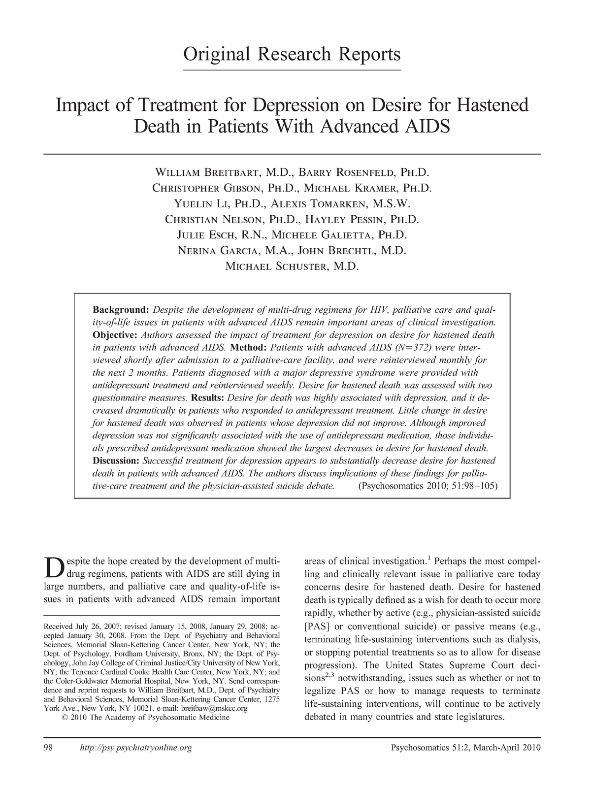 depression research and treatment impact factor