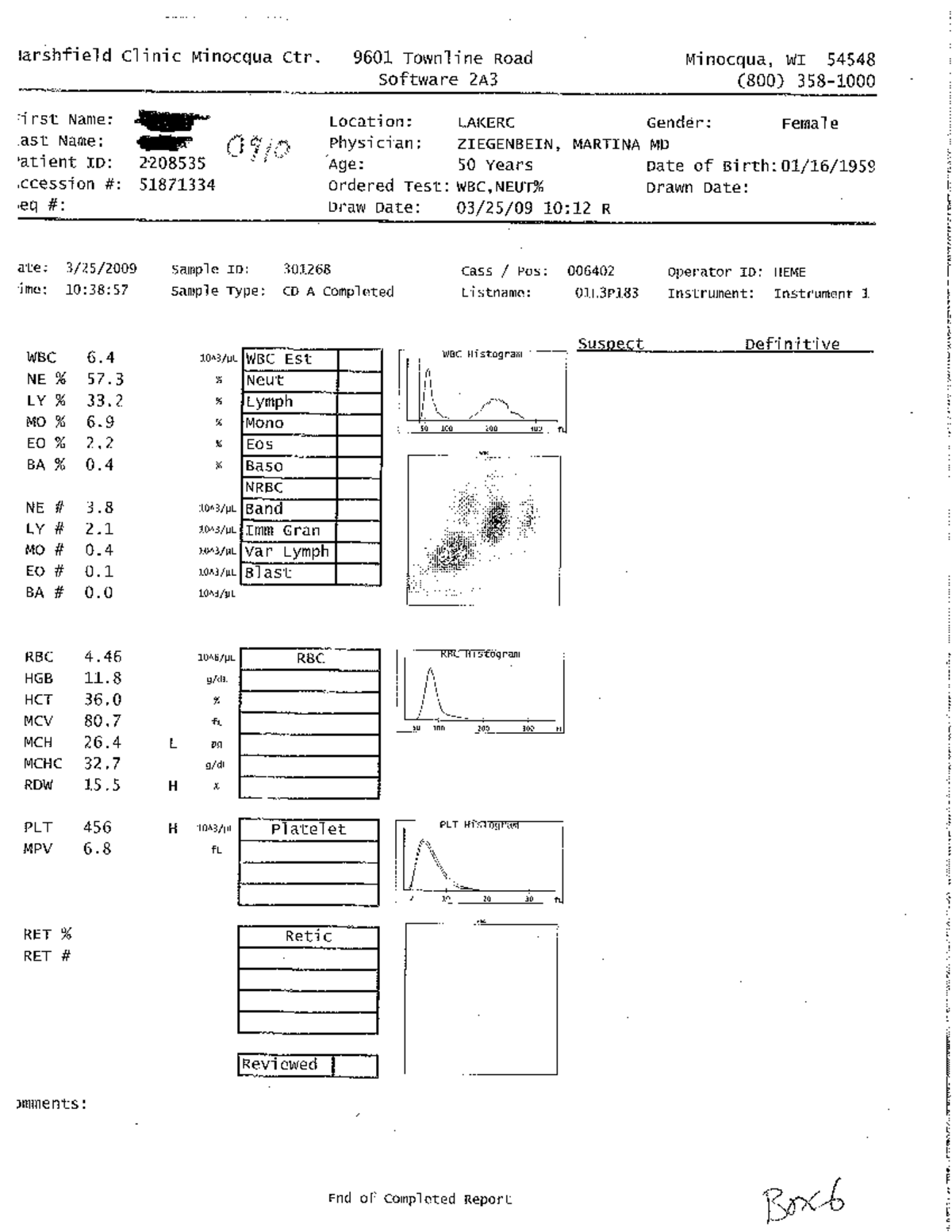 Automated Hematology Packet - larshfield clinic Minocqua Ctr. 9601 ...