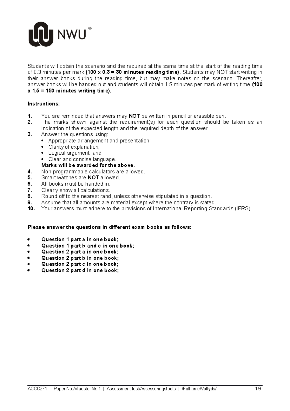 ACCC271+June+Test+2019 - Students will obtain the scenario and the ...