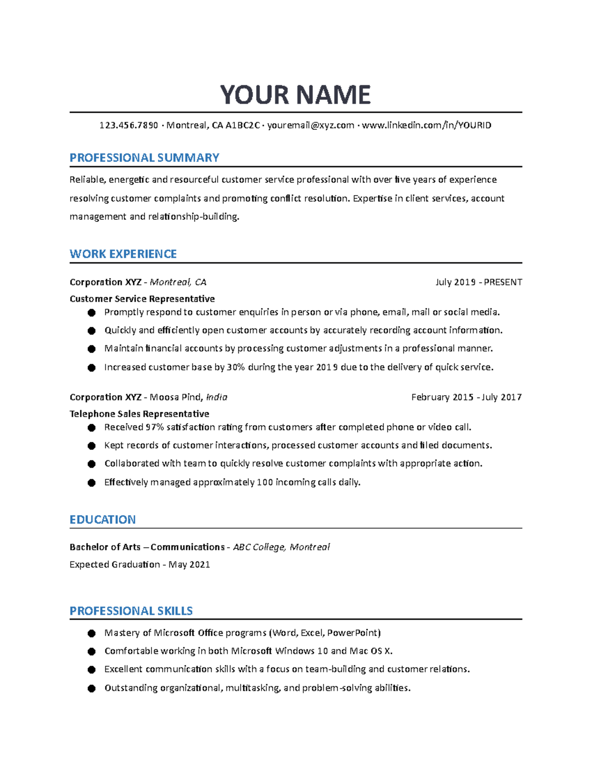 Resume Template for International Students - YOUR NAME 123.456 ∙ ...