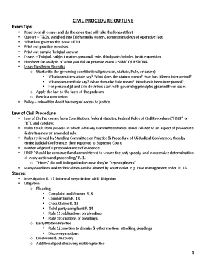 Civ Pro Gonzales Rose 2017 CIVIL PROCEDURE OUTLINE Exam Tips