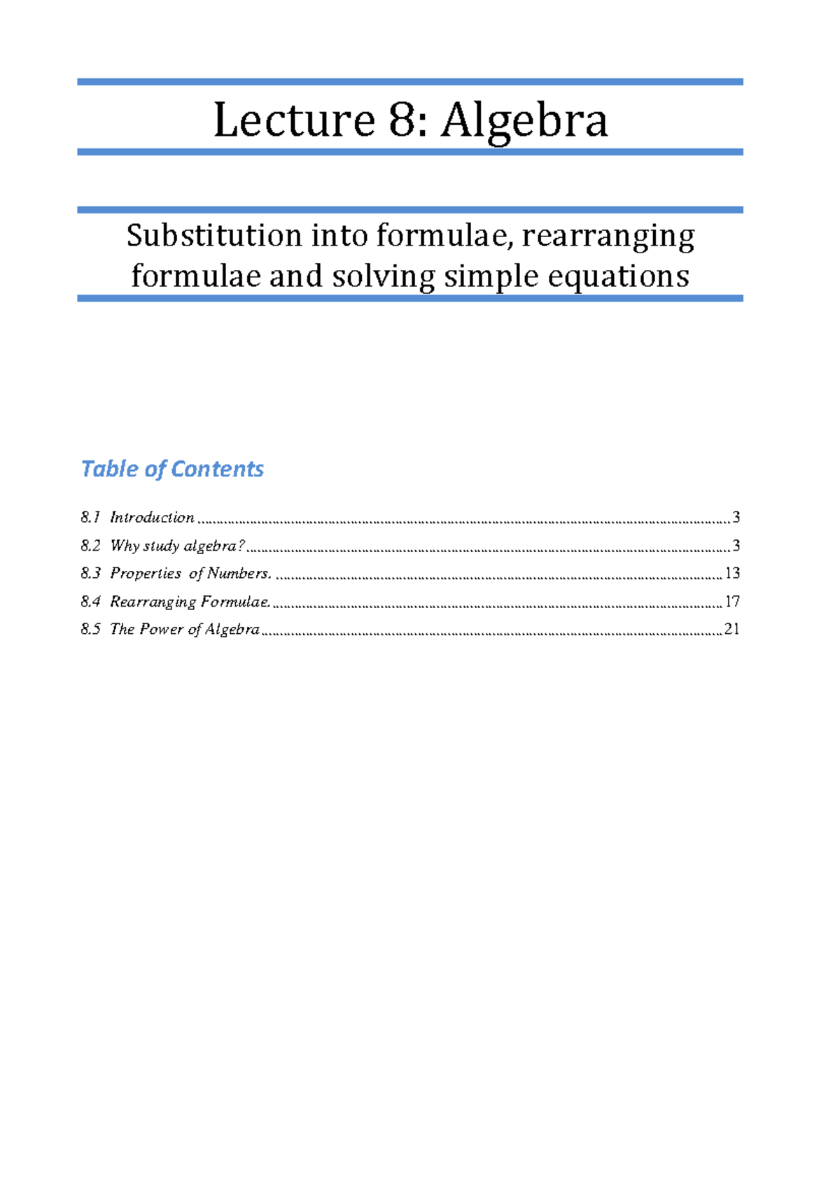 300831 Complete Lecture Notes Lecture 8 - Lecture 8: Algebra ...