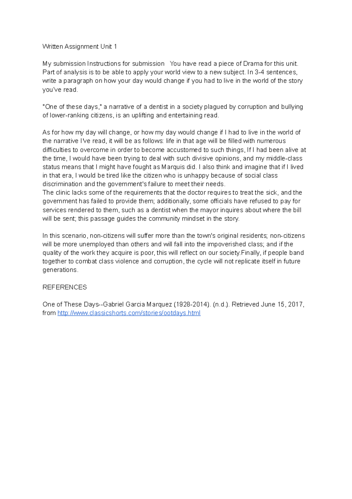 Written Assignment Unit 1 ENGL 1405 - Written Assignment Unit 1 My ...