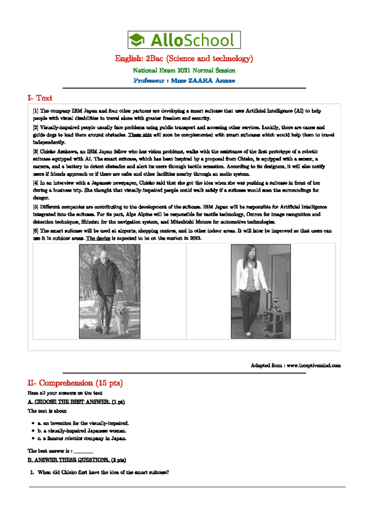 English National Exam 2021 Normal Session Science And Technology 11