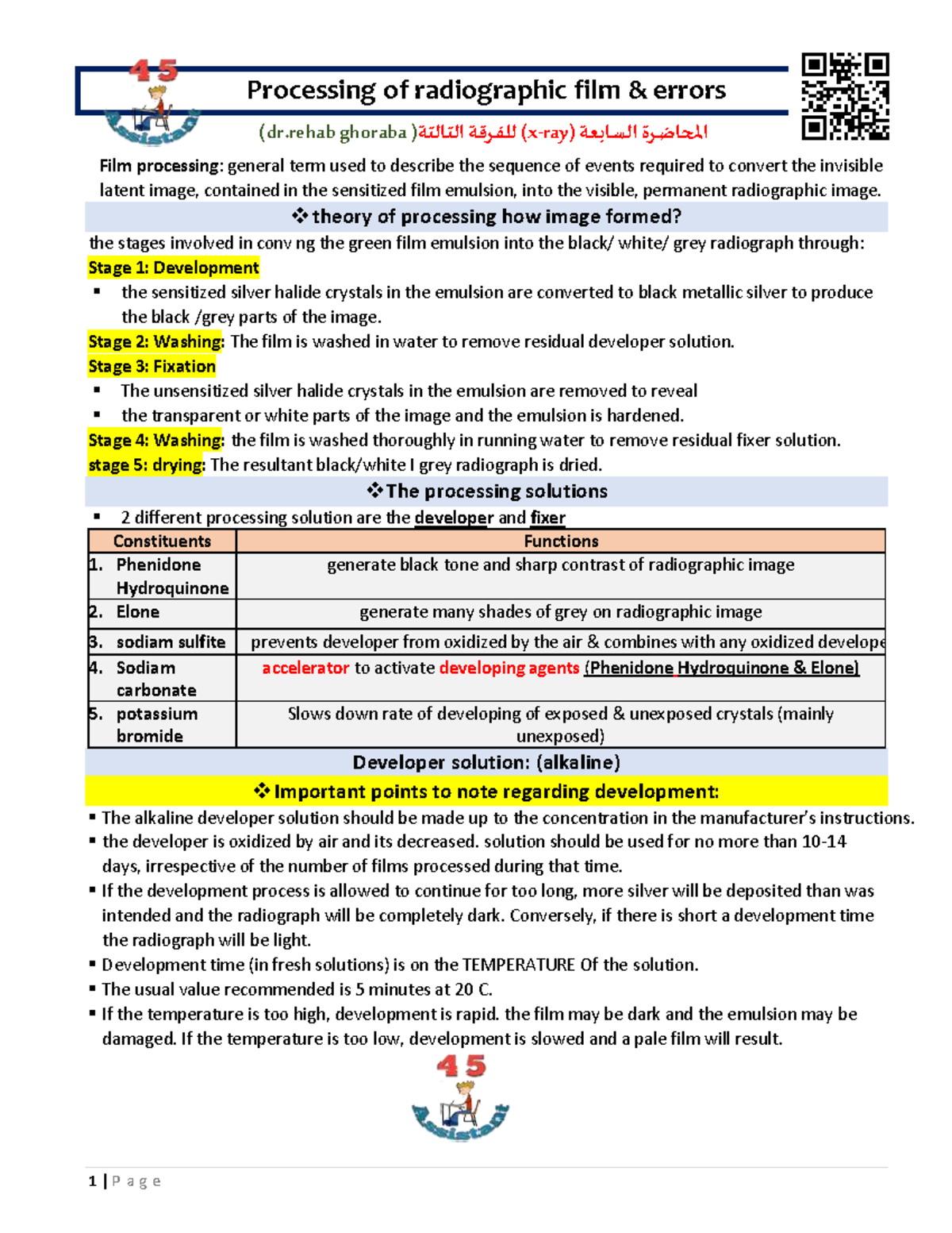 07 Processing of radiographic film errors Processing of radiographic