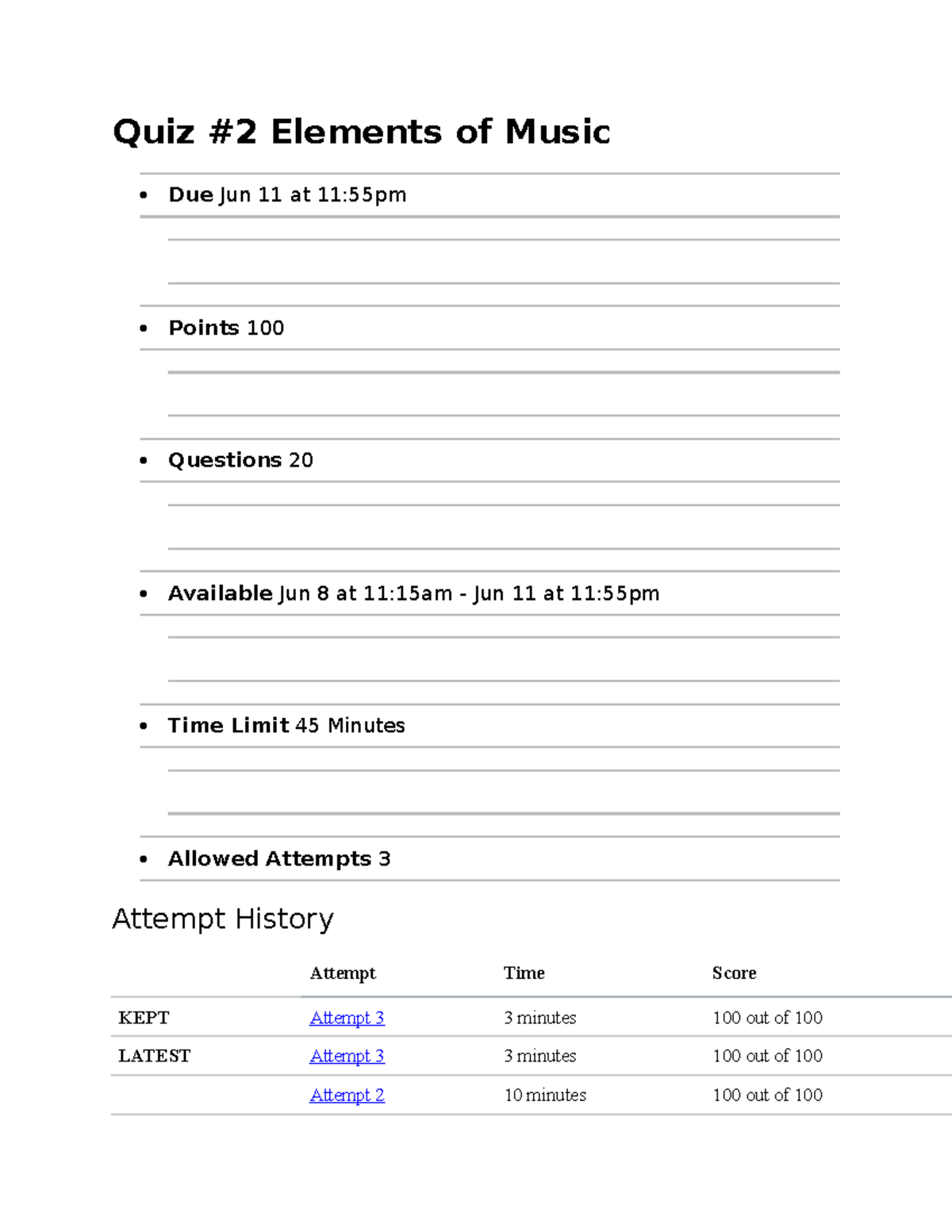 SU23 MUS1113J4TAA Music Appreciation Quiz 2 Elements of Music Quiz