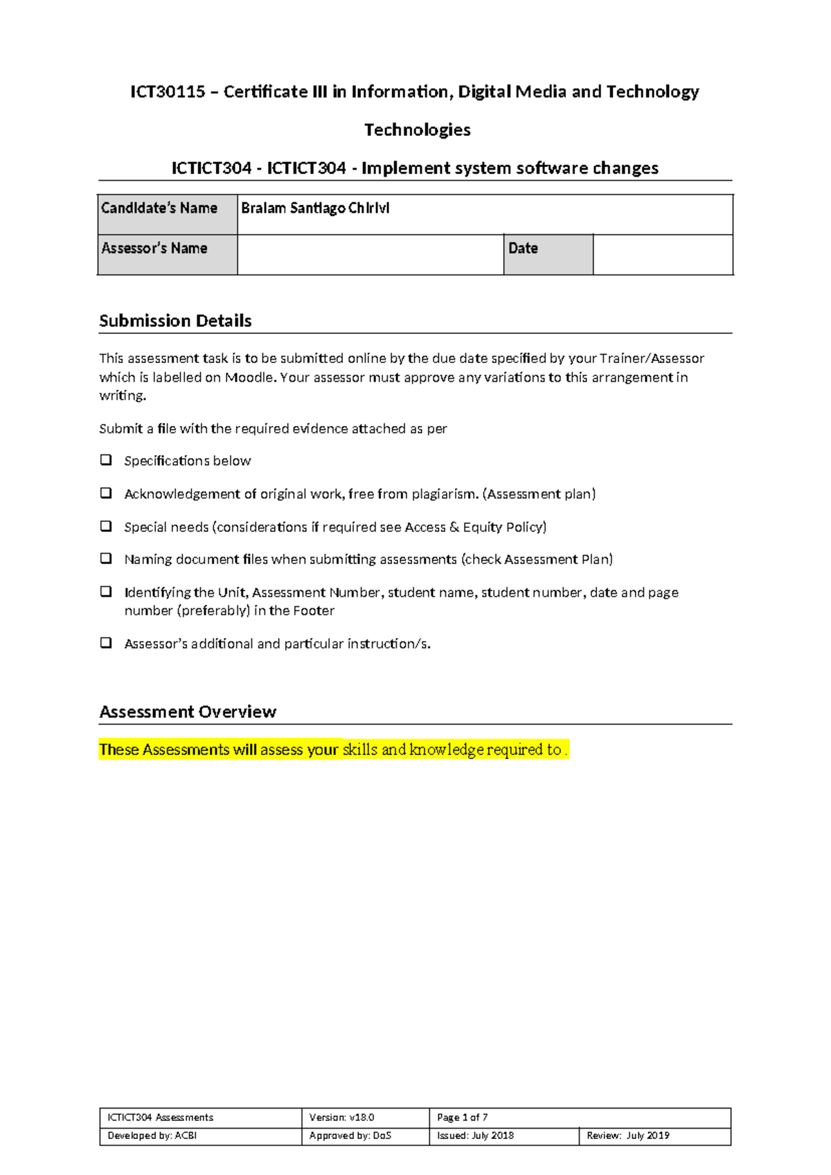 Ictict 304 Assessment Version August 2018 - ICT30115 – Certificate III ...