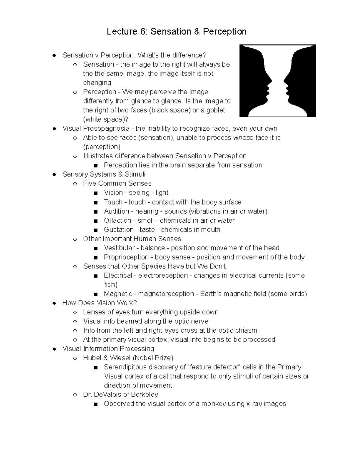 Lecture 6: Sensation And Perception - Lecture 6: Sensation & Perception ...
