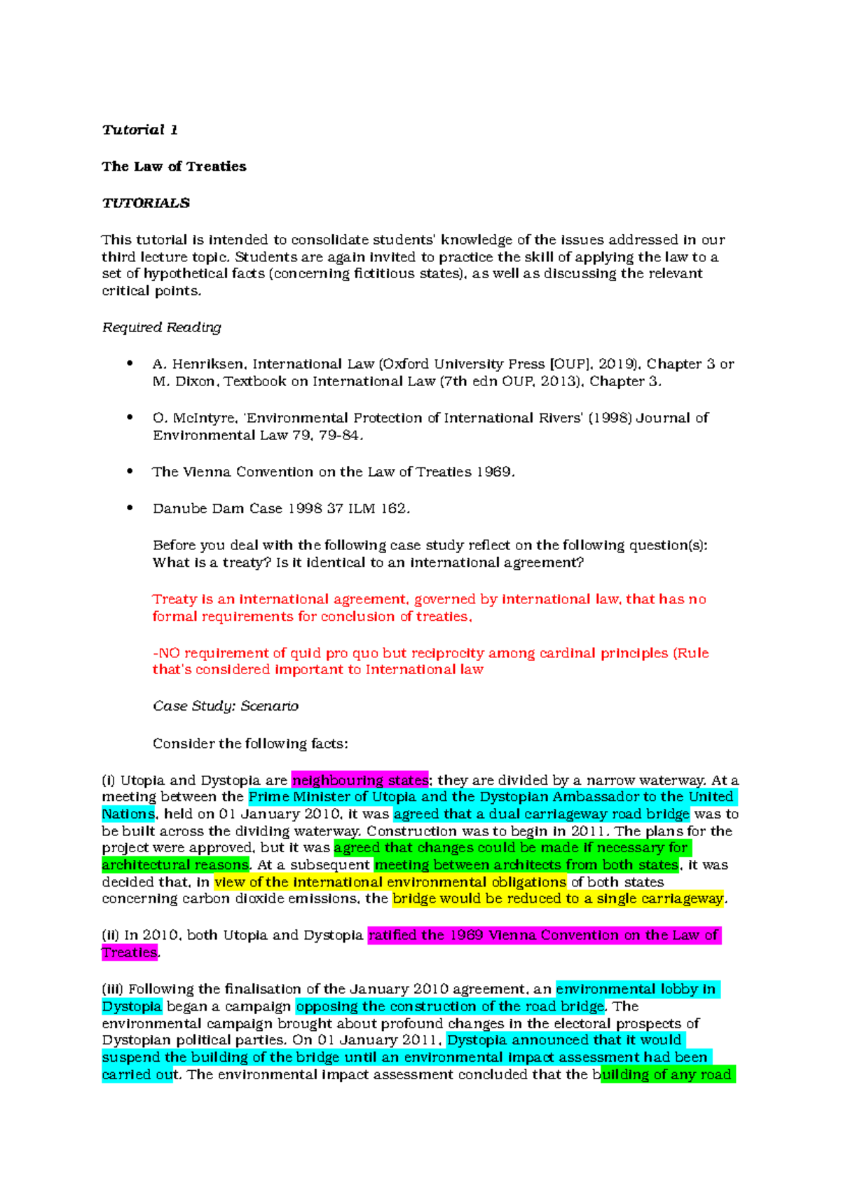 Public International Law Tutorial 1 - Tutorial 1 The Law Of Treaties ...