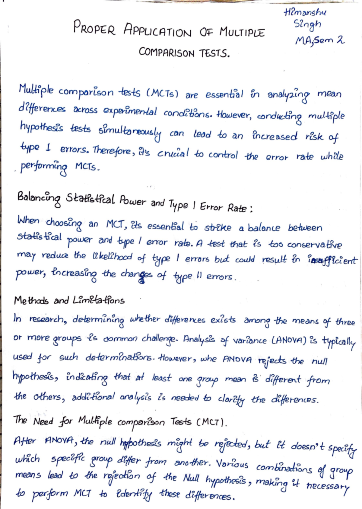 Multiple Comparison Tests (Research MA Sem 2) - PRO Pf R. RPPUC O ...