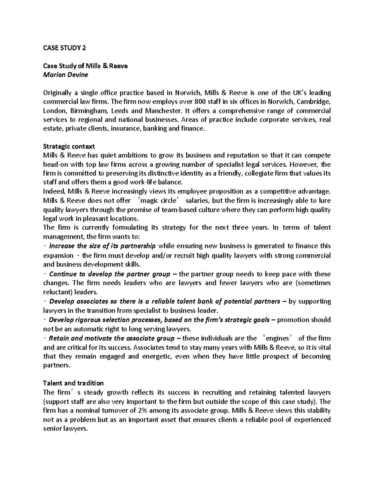 Mills AND Reeves exam question CASE STUDY 2 Case Study of Mills