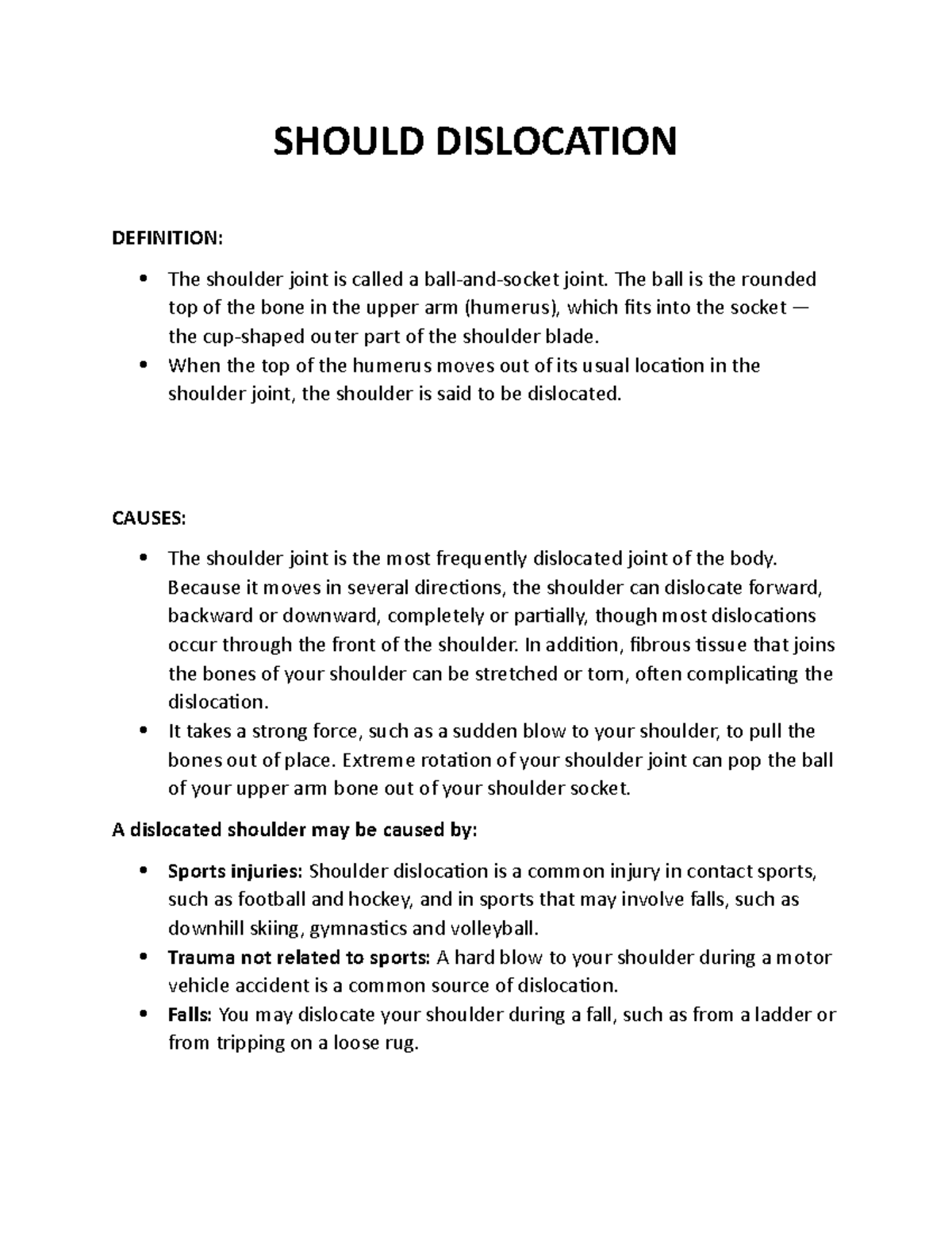 Should Dislocation - SHOULD DISLOCATION DEFINITION: The shoulder joint ...