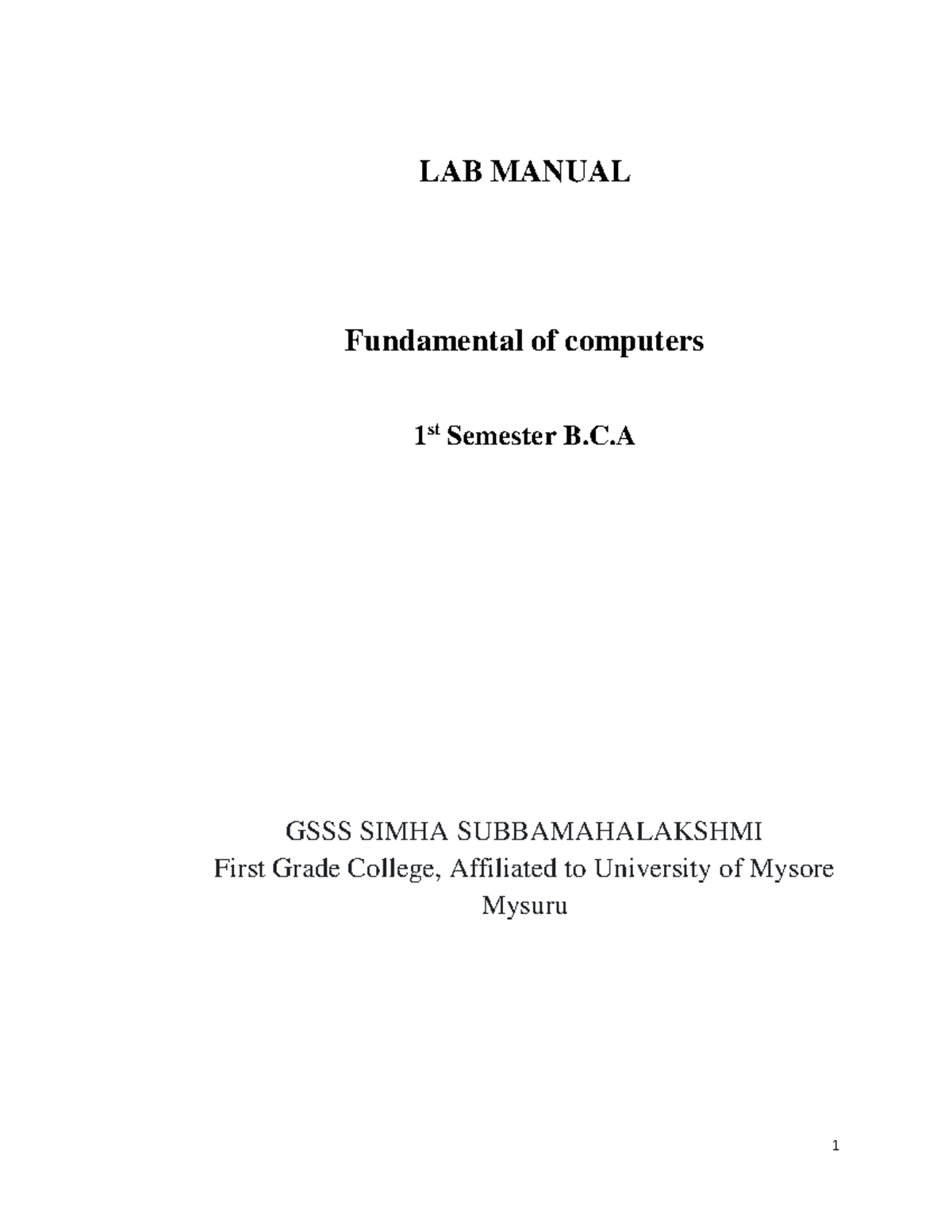 IT Lab Manul - It Lab - LAB MANUAL Fundamental Of Computers 1 St ...