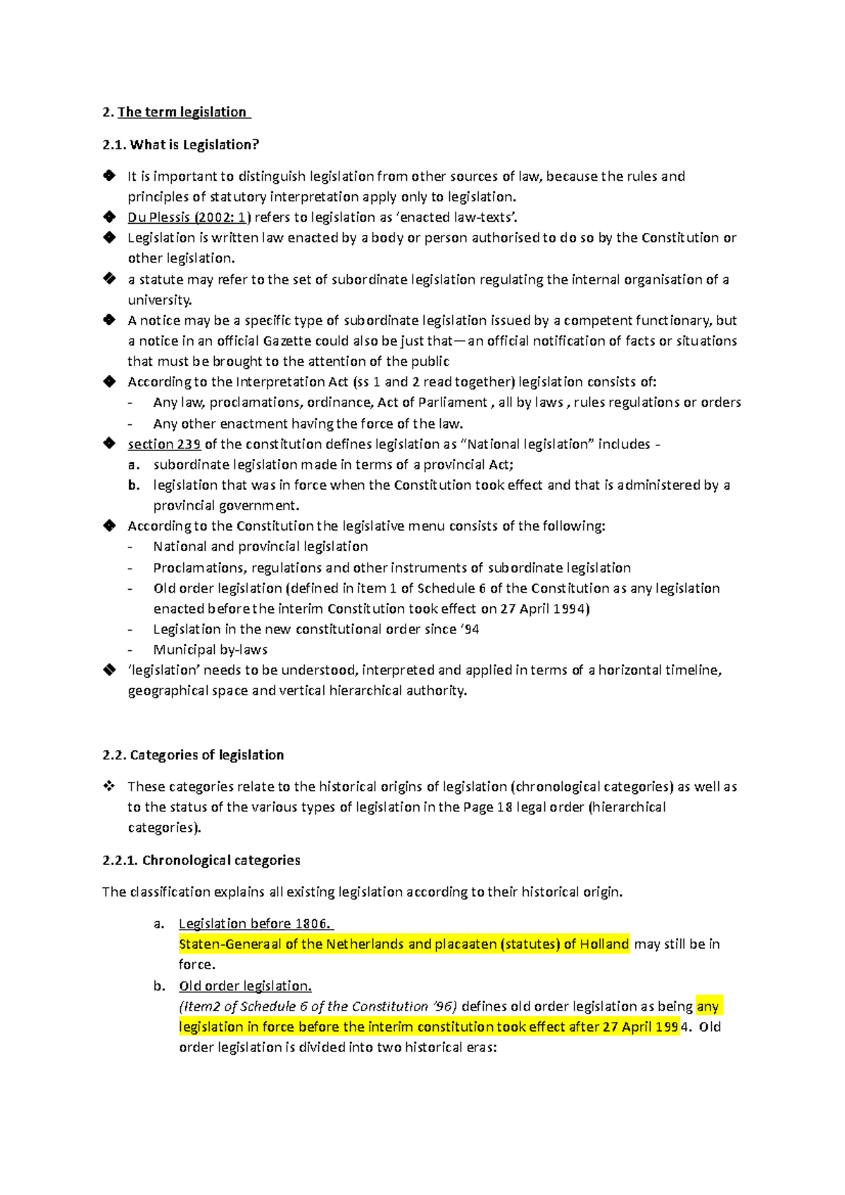 Chapter 2 - notes - The term legislation What is Legislation? It is ...