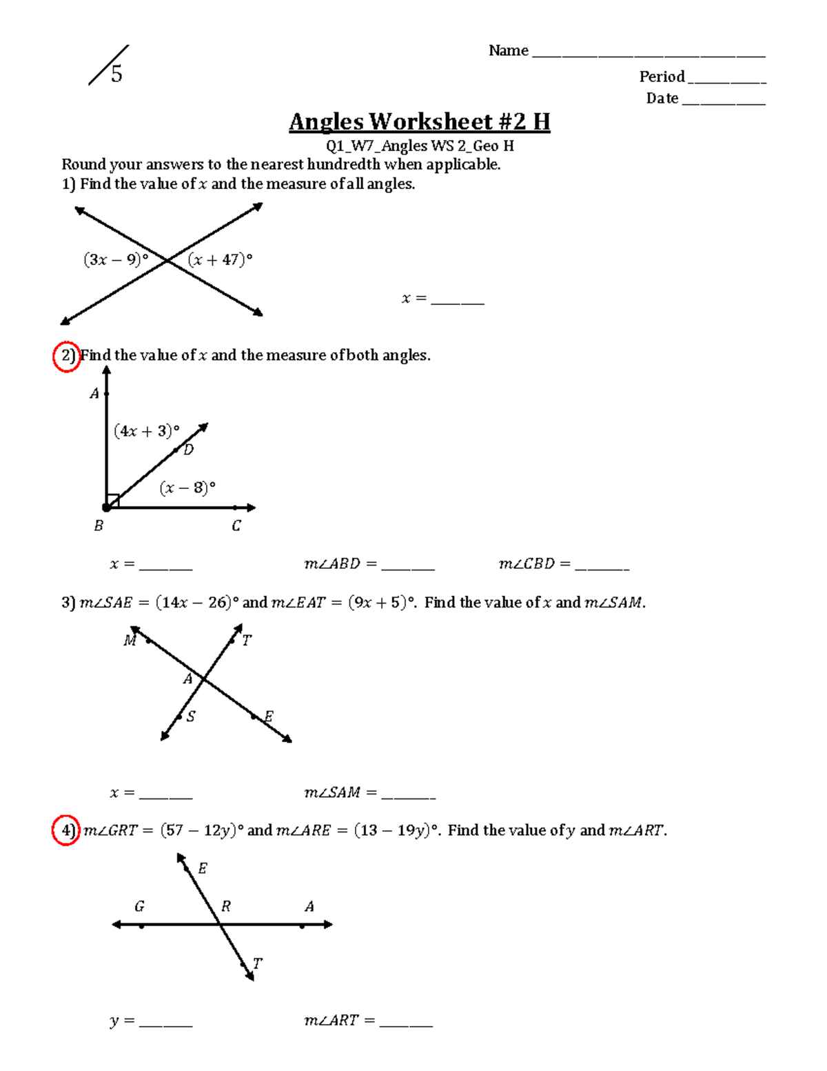 Angles WS 2 H - This is math - Name ...