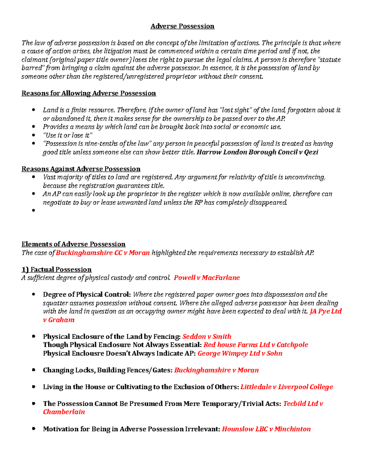 Adverse Possession - Topic Notes - Adverse Possession The Law Of ...