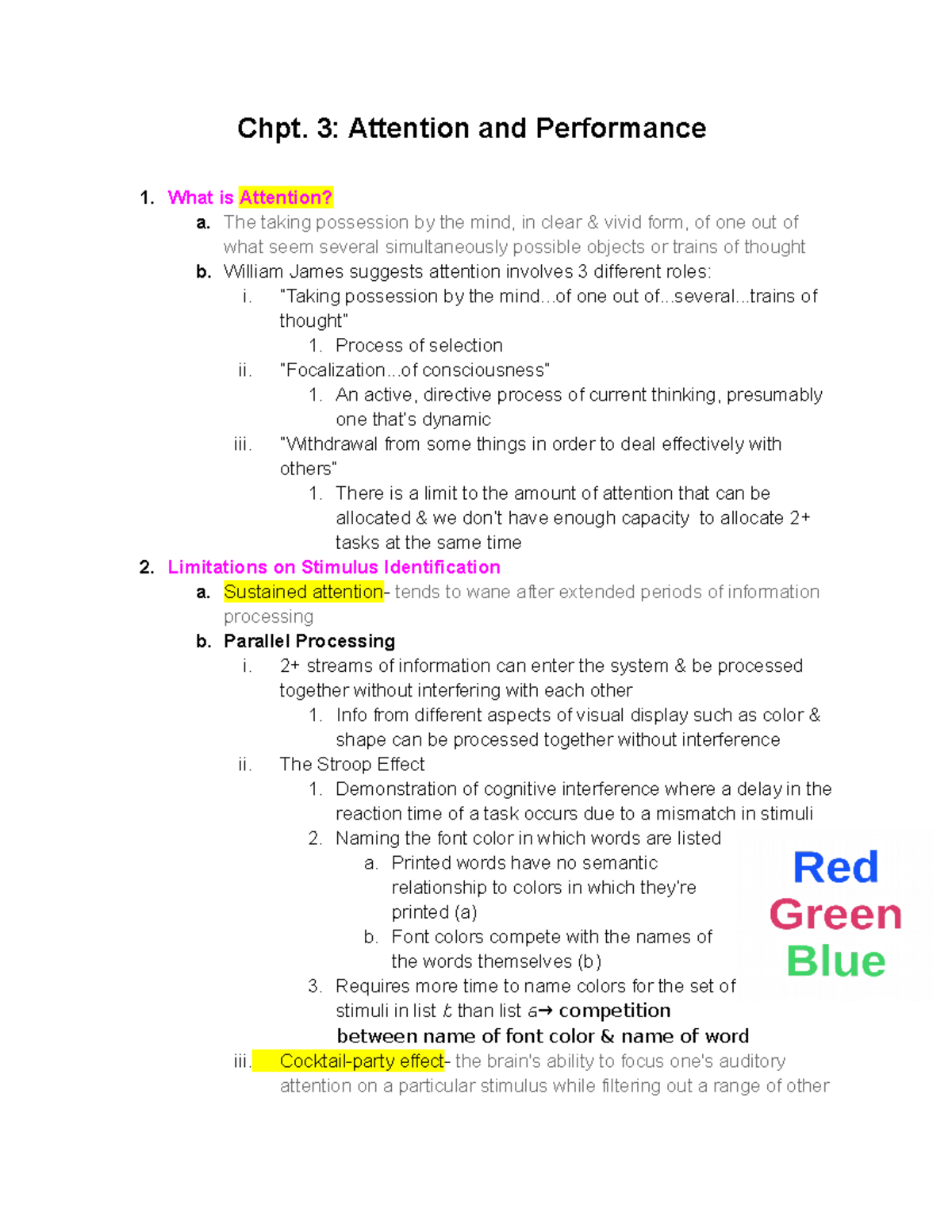 KNH 184 notes-5 - chapter notes - Chpt. 3: Attention and Performance 1 ...