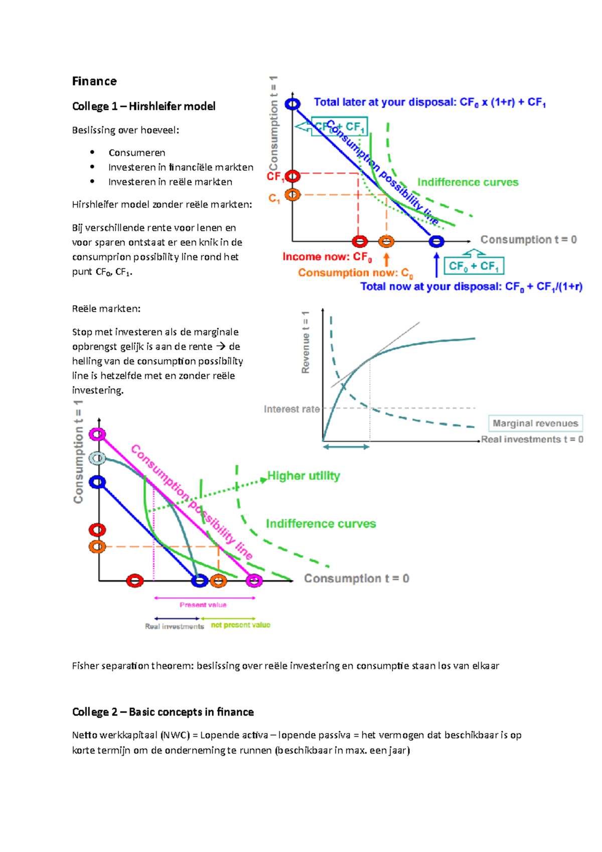 Samenvatting Colleges Finance College 1 Hirshleifer model Beslissing