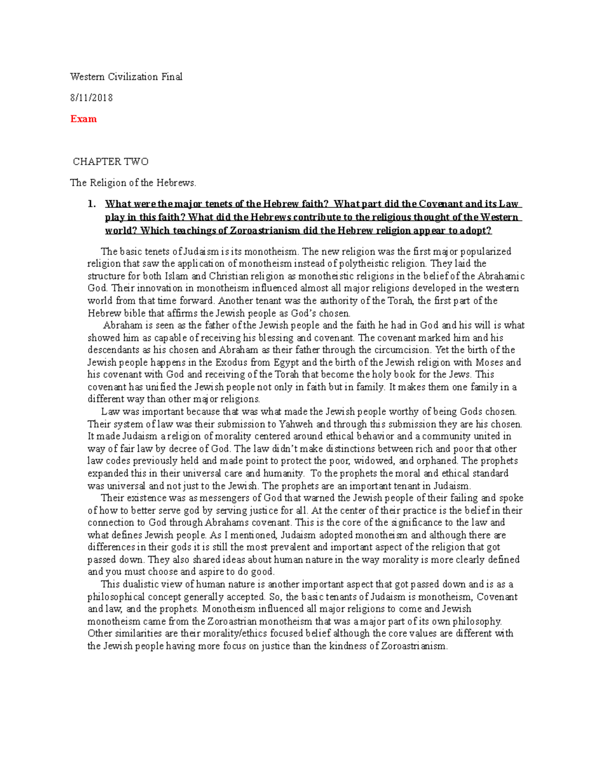 Westwern Civ Final 2018 - Western Civilization Final 8/11/2018 Exam ...