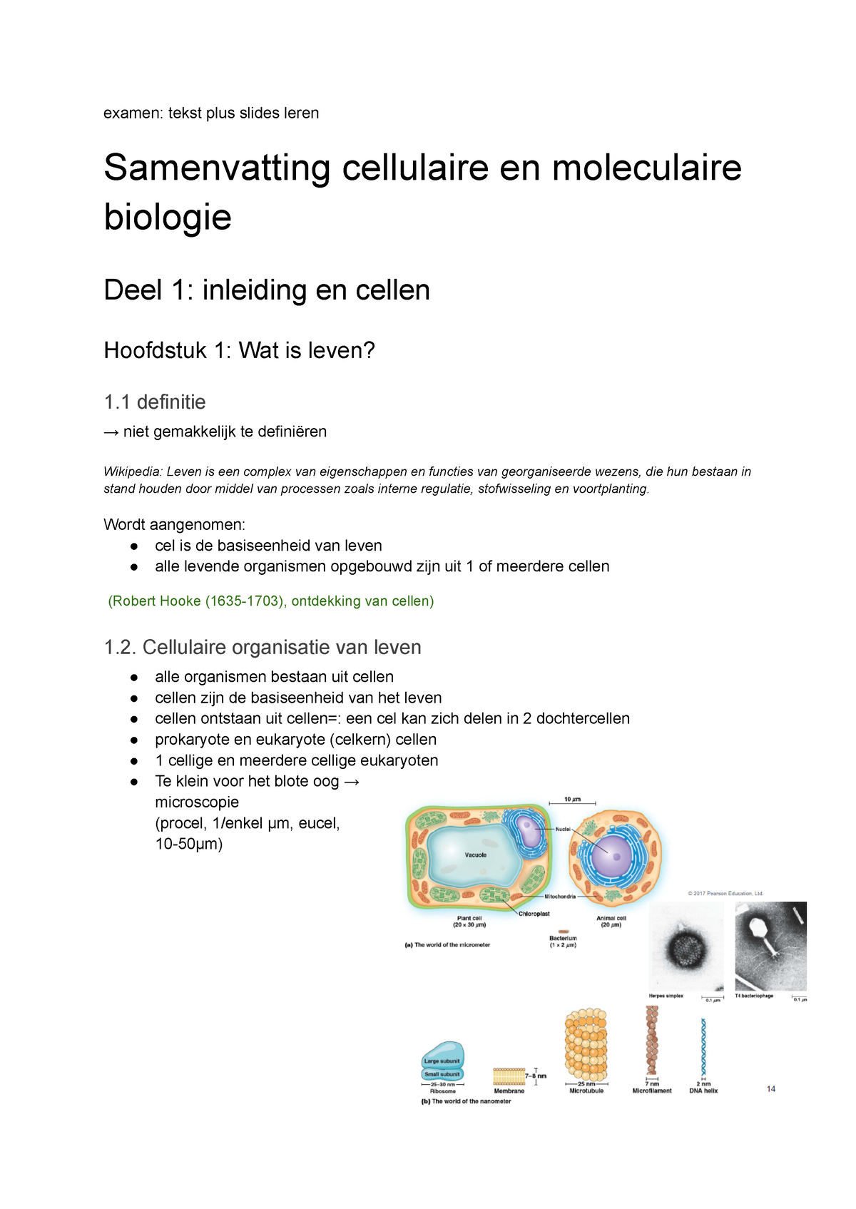 Cellulaire En Moleculaire Biologie H1-H2 - Examen: Tekst Plus Slides ...