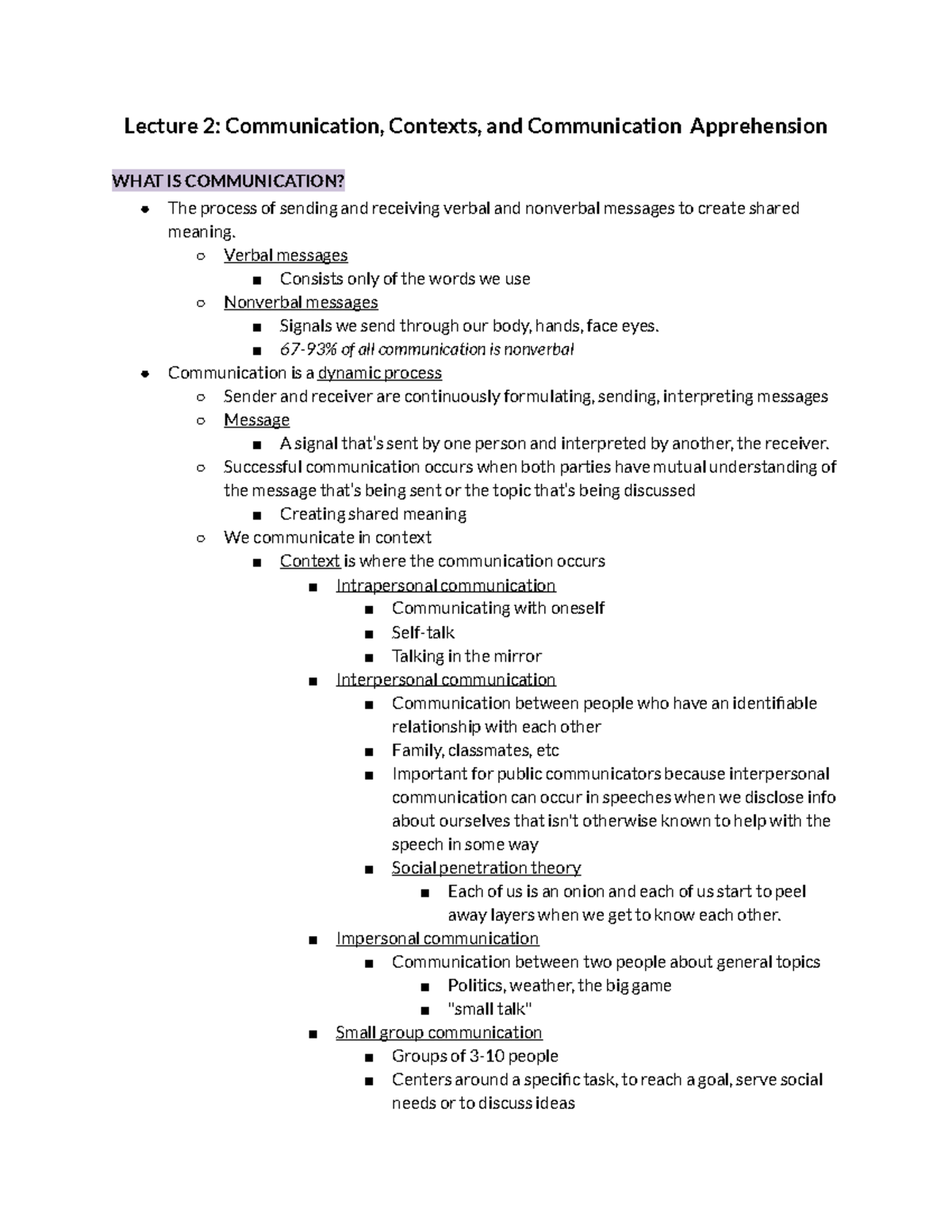 Lecture 2: Communication, Contexts, and Communication Apprehension ...