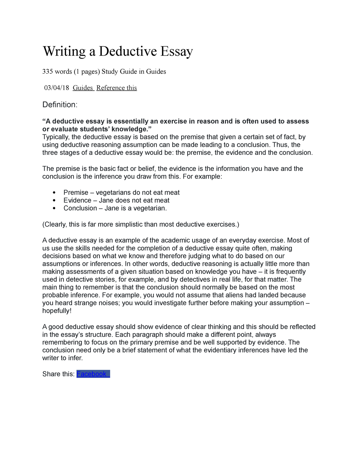 Essay writing 15 - bhaja - Writing a Deductive Essay 335 words (1 pages ...