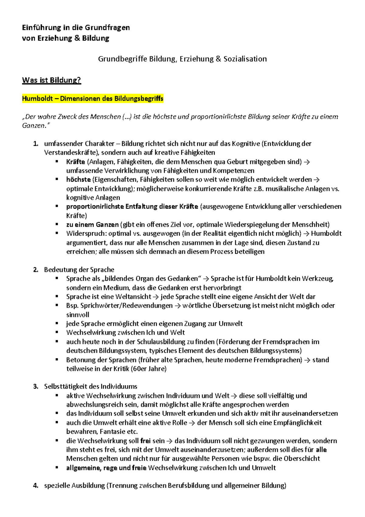 Zusammenfassung Bildung, Erziehung Sozialisation EBS - In Die ...