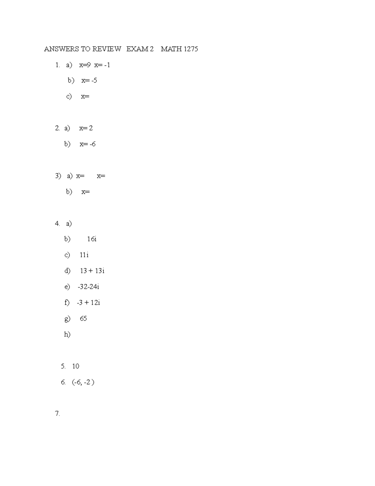 Answers TO Review EXAM 2 MATH 1275 - ANSWERS TO REVIEW EXAM 2 MATH 1275 ...