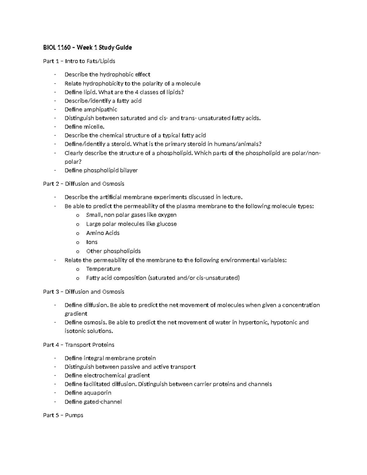 Week 2 Study Guide - huifbsr - BIOL 1160 – Week 1 Study Guide Part 1 ...