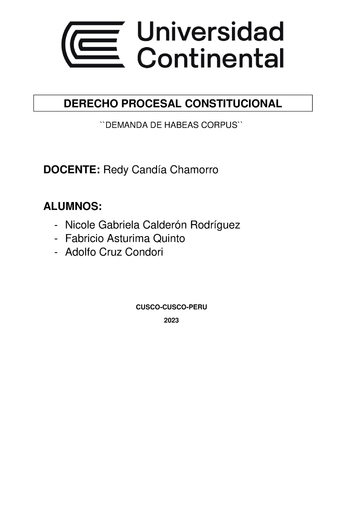 Final Demanda - DERECHO PROCESAL CONSTITUCIONAL DEMANDA DE HABEAS ...