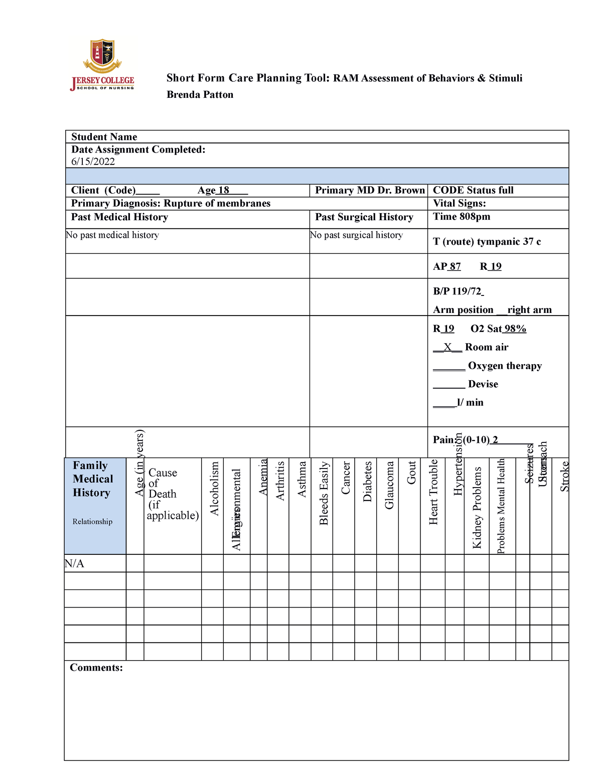 Short Care Plan Form updated 03232022 mallorybrendapattonob - Short ...