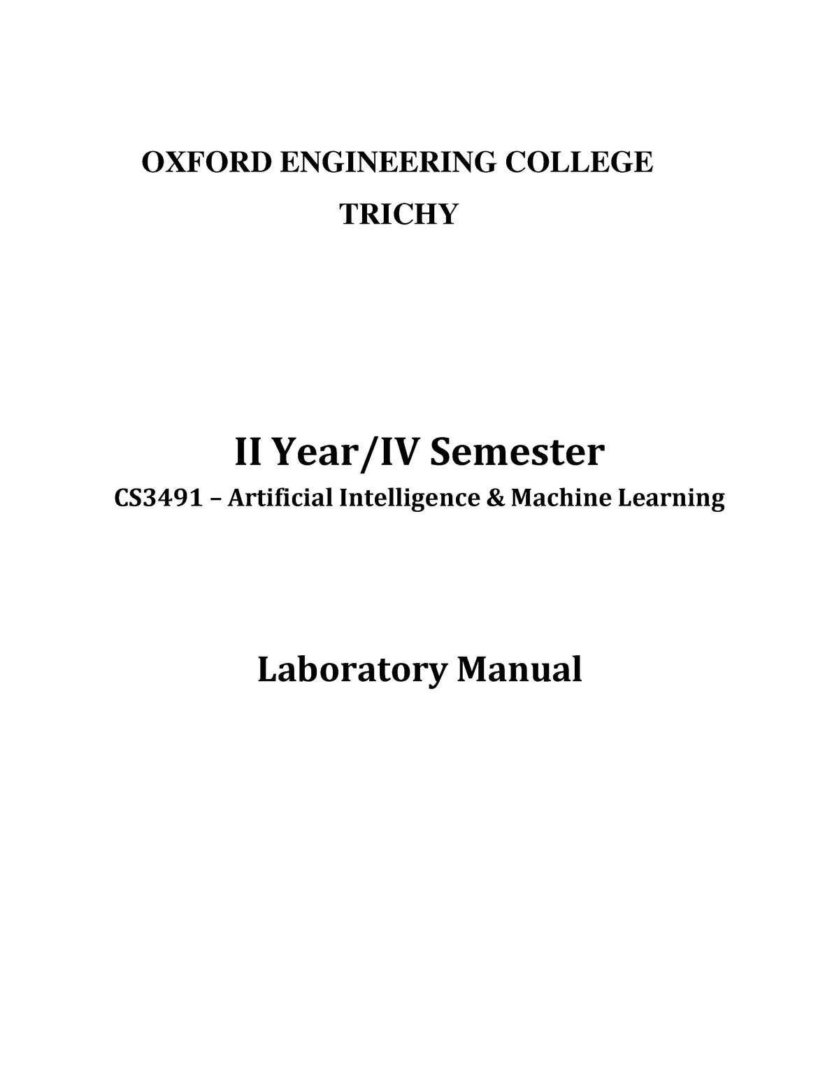 AIML LAB Manual - Aiml - OXFORD ENGINEERING COLLEGE TRICHY II Year/IV ...