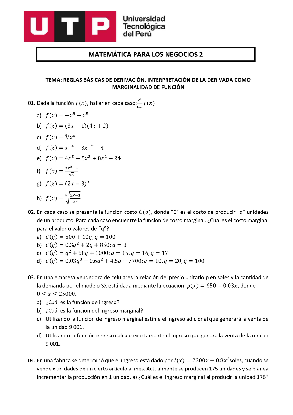 S04.s2-Resolver Ejercicios - TEMA: REGLAS B¡SICAS DE DERIVACI”N ...