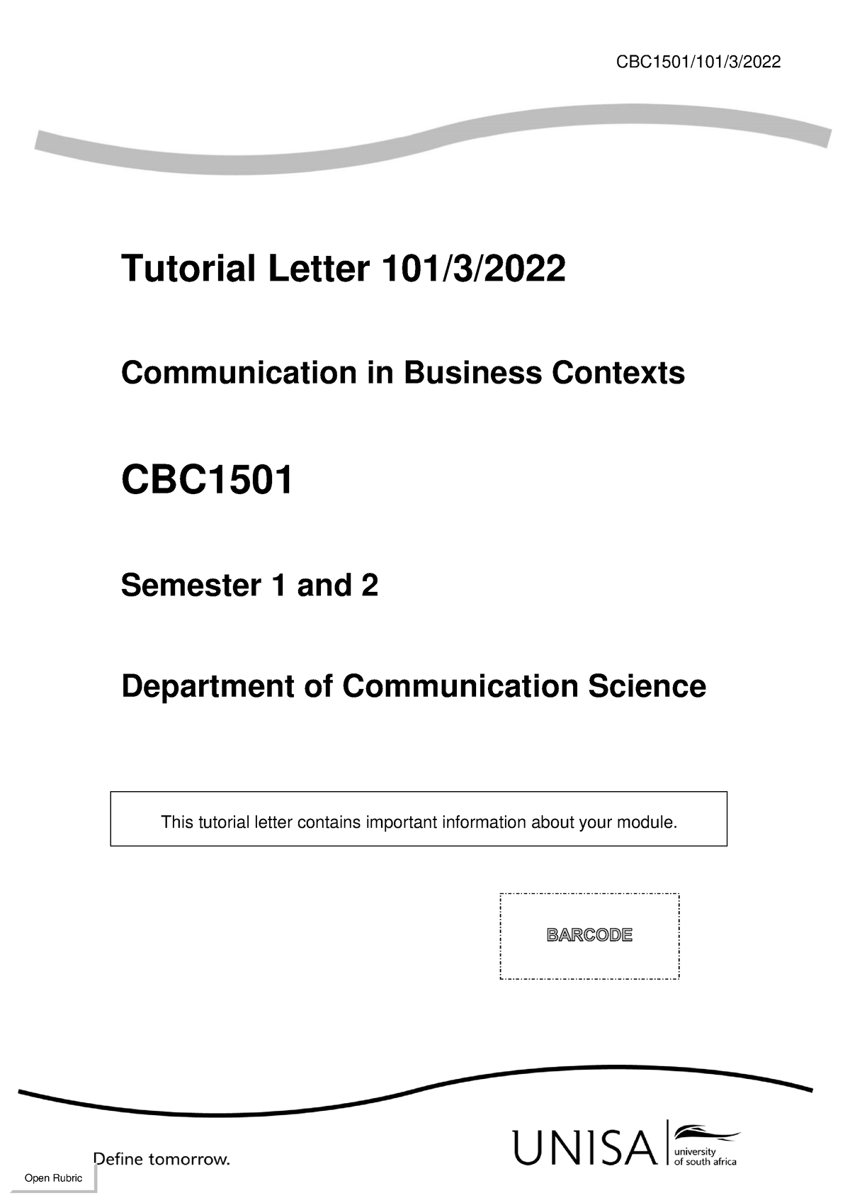 101 2022 3 B - TUTORIAL 101 - CBC1501/101/3/ Tutorial Letter 101/3 ...