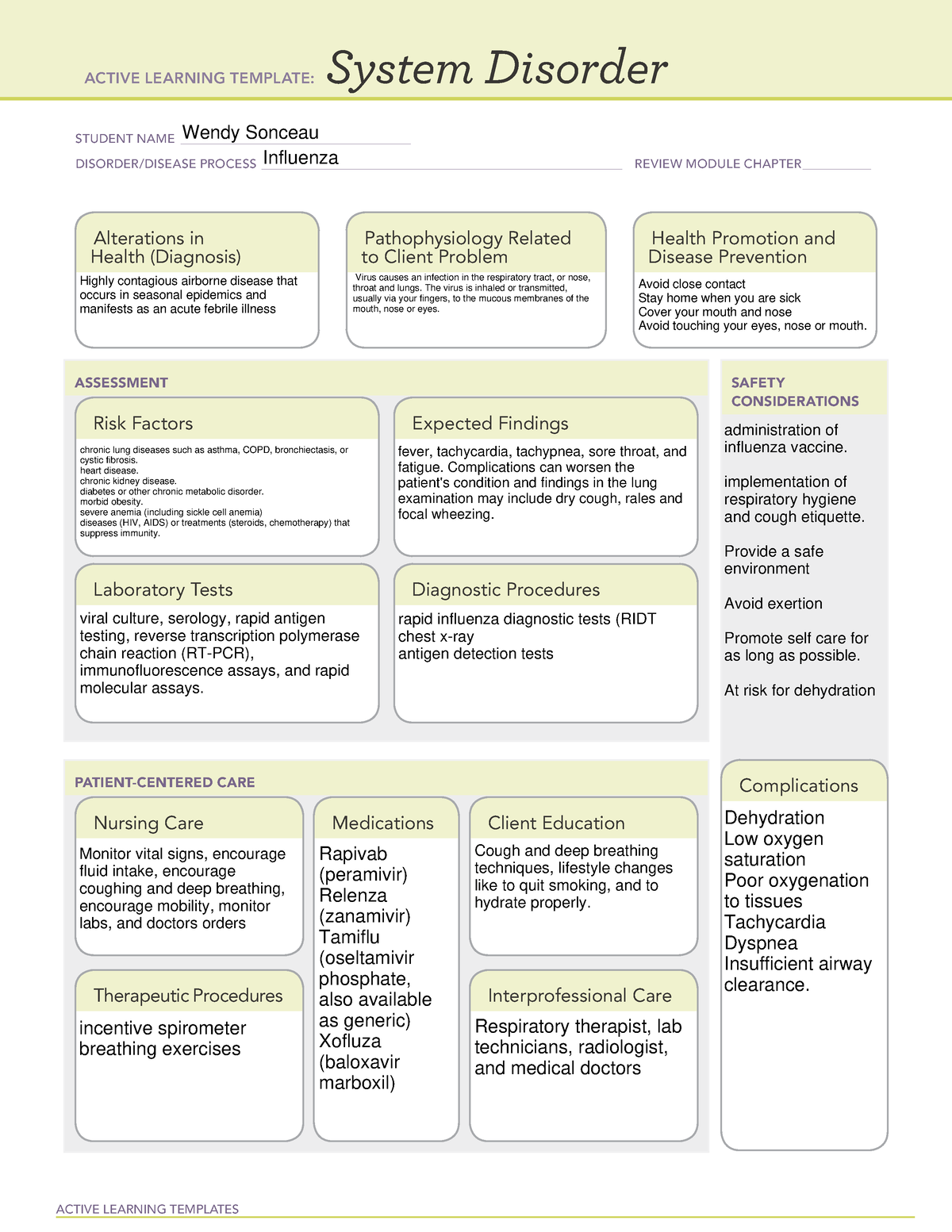 Influenza System Disorder Template