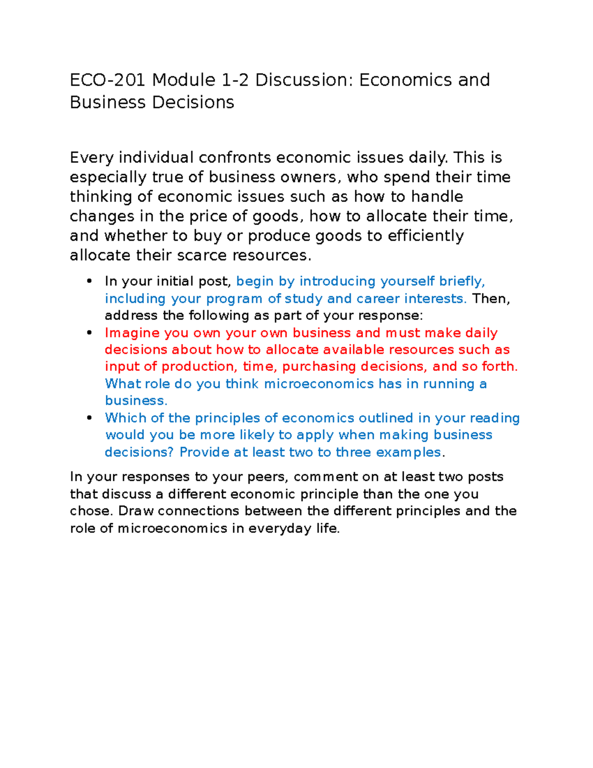 ECO-201 1-2 Discussion - ECO-201 Module 1-2 Discussion: Economics And ...