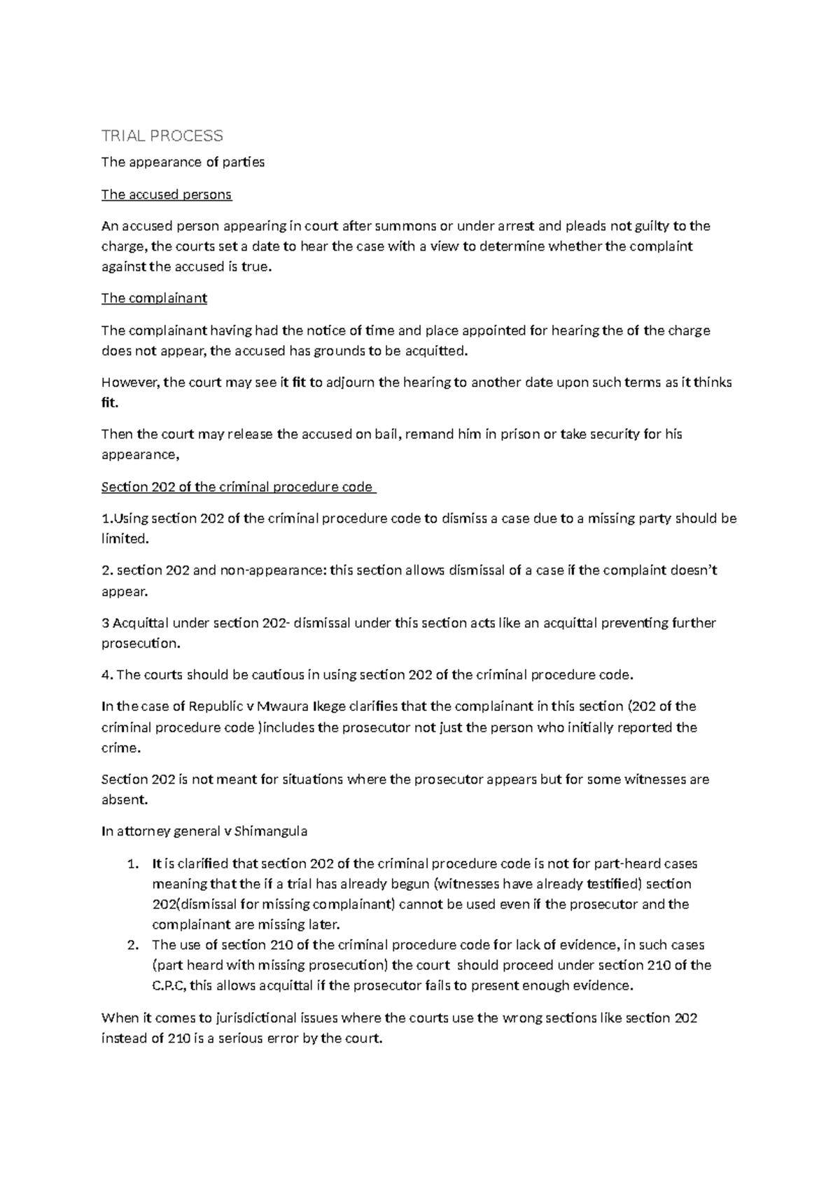 Trial process Judgement and sentencing - TRIAL PROCESS The appearance ...