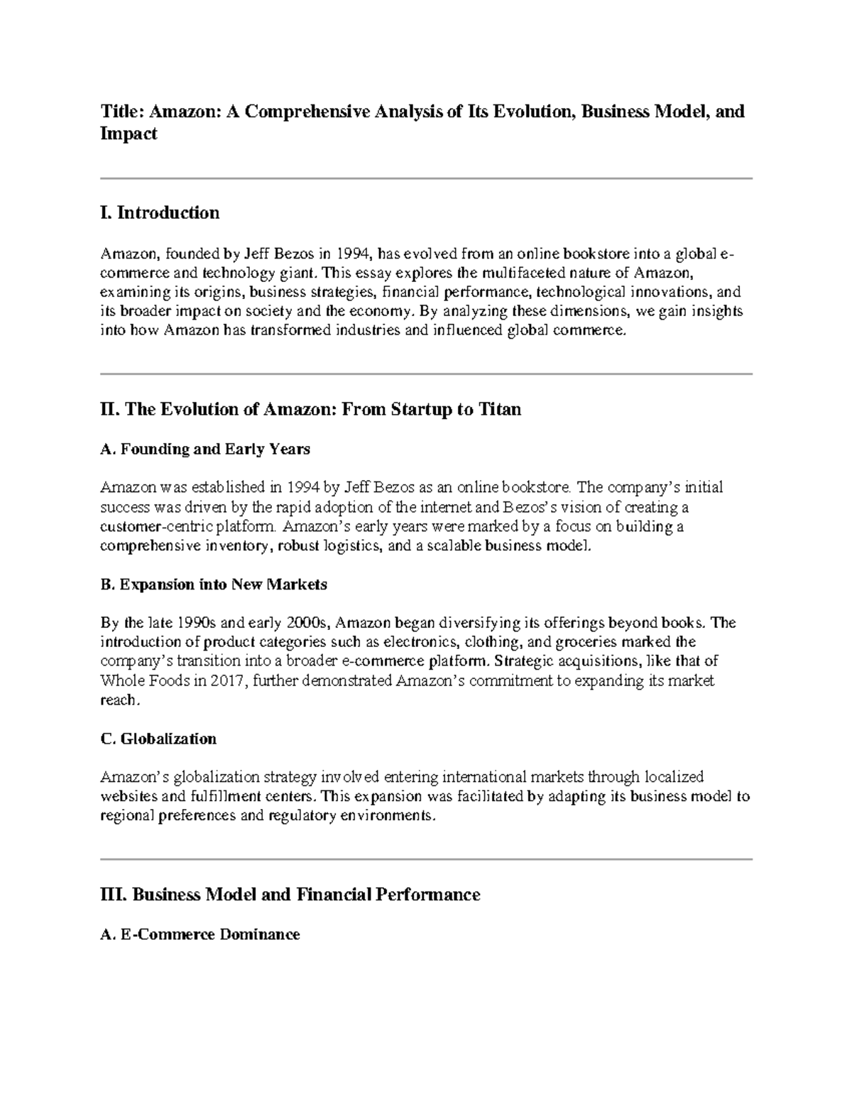 Amazon and the Rise of e-commerce ADM 1204 - Title: Amazon: A ...