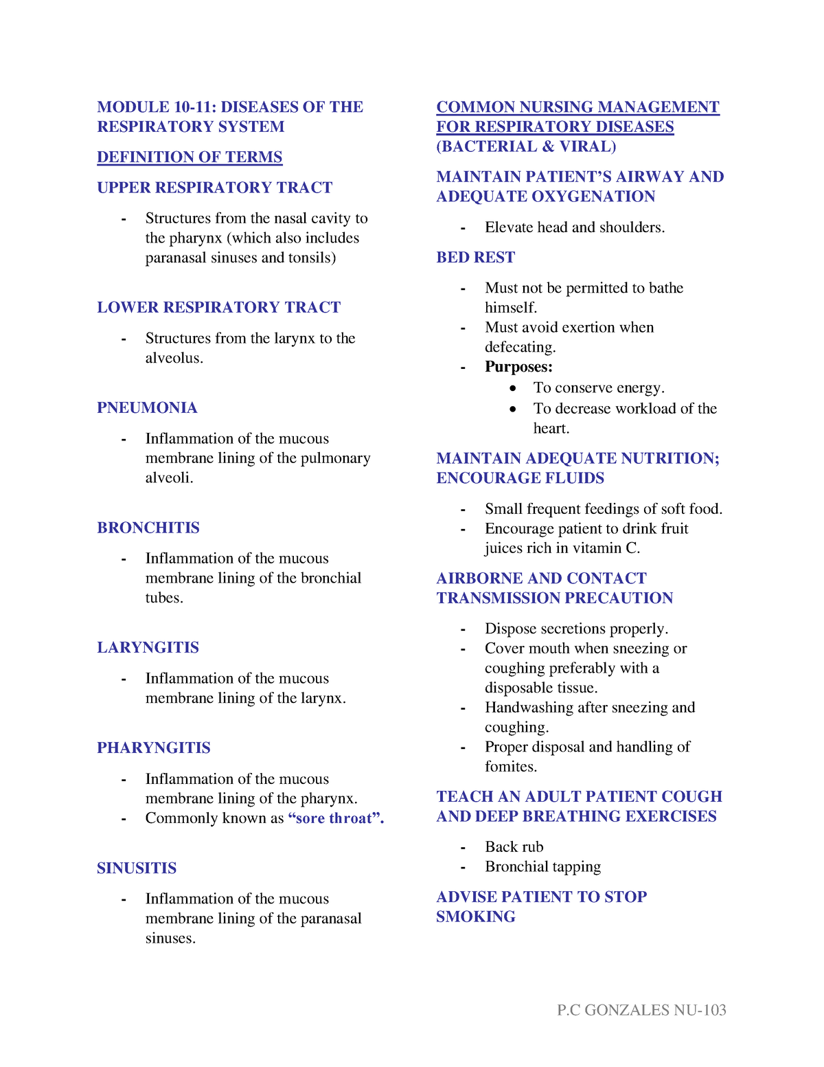 4 - lecture - MODULE 10 - 11 : DISEASES OF THE RESPIRATORY SYSTEM ...