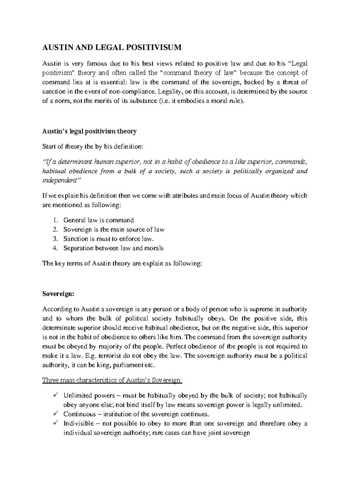 Austin Command Theory - answer - AUSTIN AND LEGAL POSITIVISUM Austin is ...